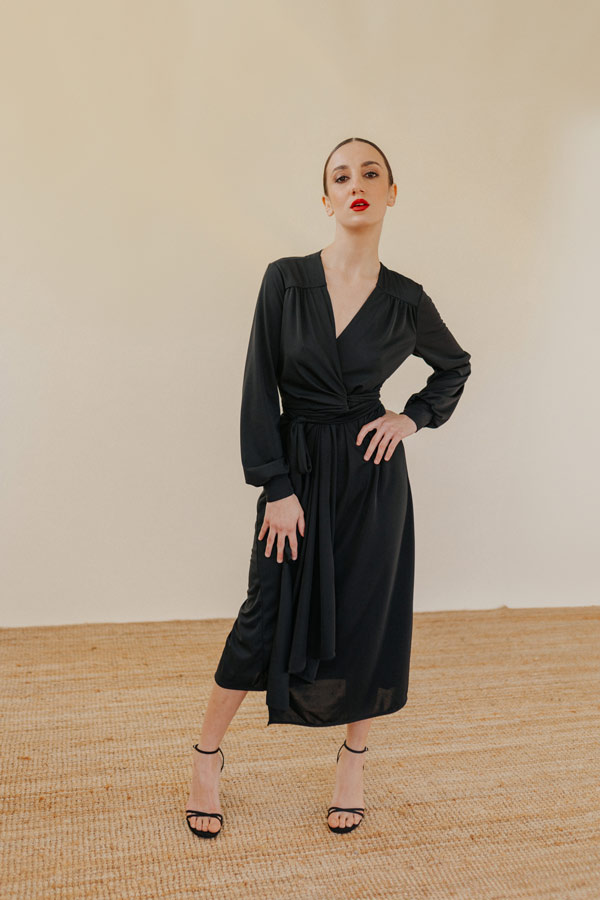 WRAP DRESS NERO - Abito Midi