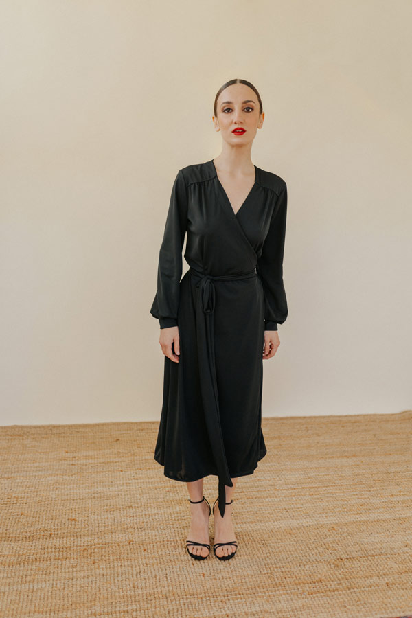 WRAP DRESS NERO - Abito Midi