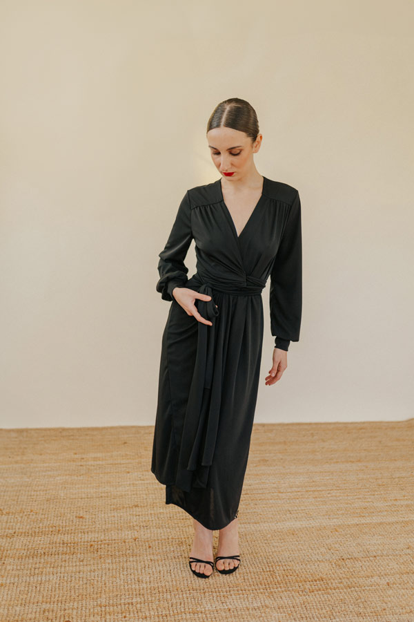 WRAP DRESS NERO - Abito Midi